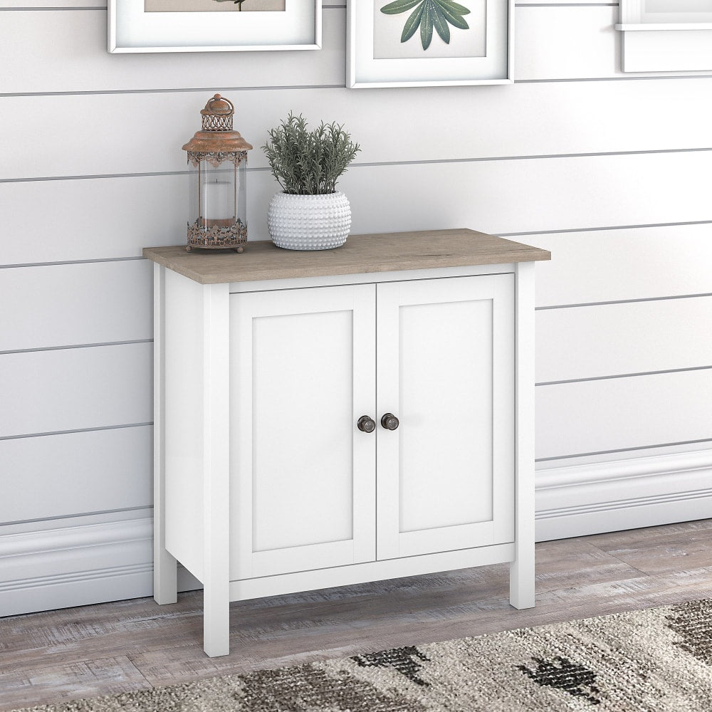 Bush Furniture Mayfield Accent Storage Cabinet With Doors, Pure White/Shiplap Gray, Standard Delivery