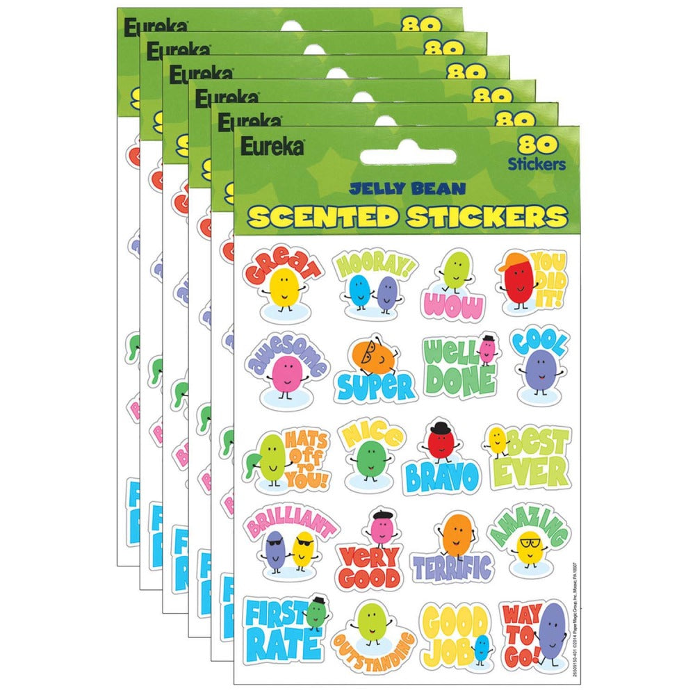 Eureka Scented Stickers, Jelly Beans, 80 Stickers Per Pack, Set Of 6 Packs