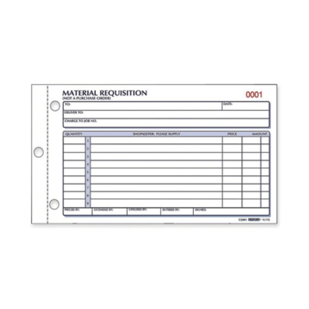 Rediform Material Requisition Purchasing Forms - 50 Sheet(s) - 2 PartCarbonless Copy - 7 7/8in x 4 1/4in Sheet Size - White, Yellow - Black Print Color - 1 Each