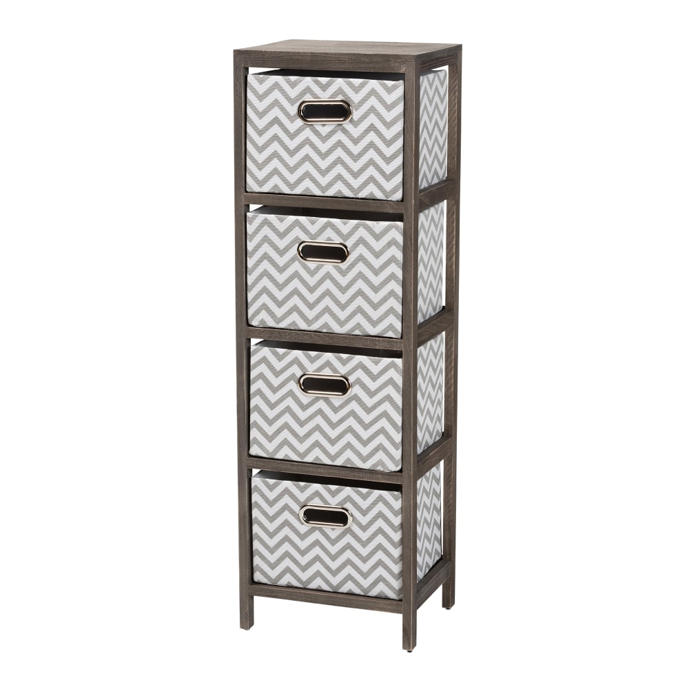 Baxton Studio Jorah 12inW 4-Basket Tallboy Storage Unit, Gray/White/Graywashed