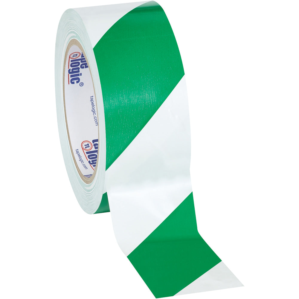 BOX Packaging Striped Vinyl Tape, 3in Core, 2in x 36 Yd., Green/White, Case Of 3