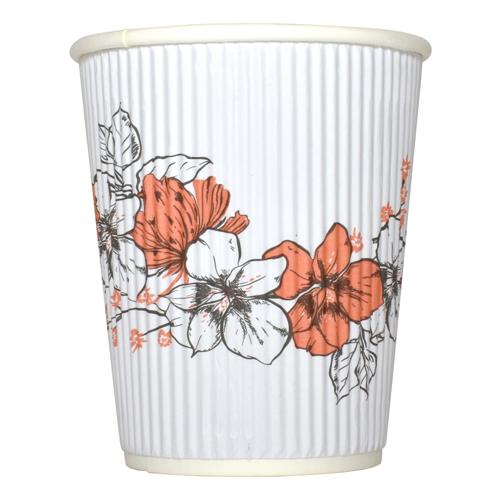 Hotel Emporium Floral Ripple Hot Cups, 16 Oz, 100% Recycled, White, Pack Of 500 Cups