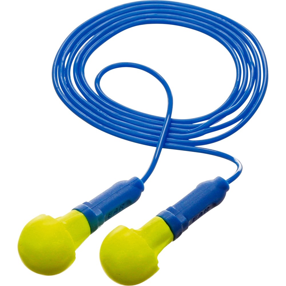 3M E-A-R Foam Push-In Corded Earplugs, Blue/Yellow, Box Of 200 Pairs