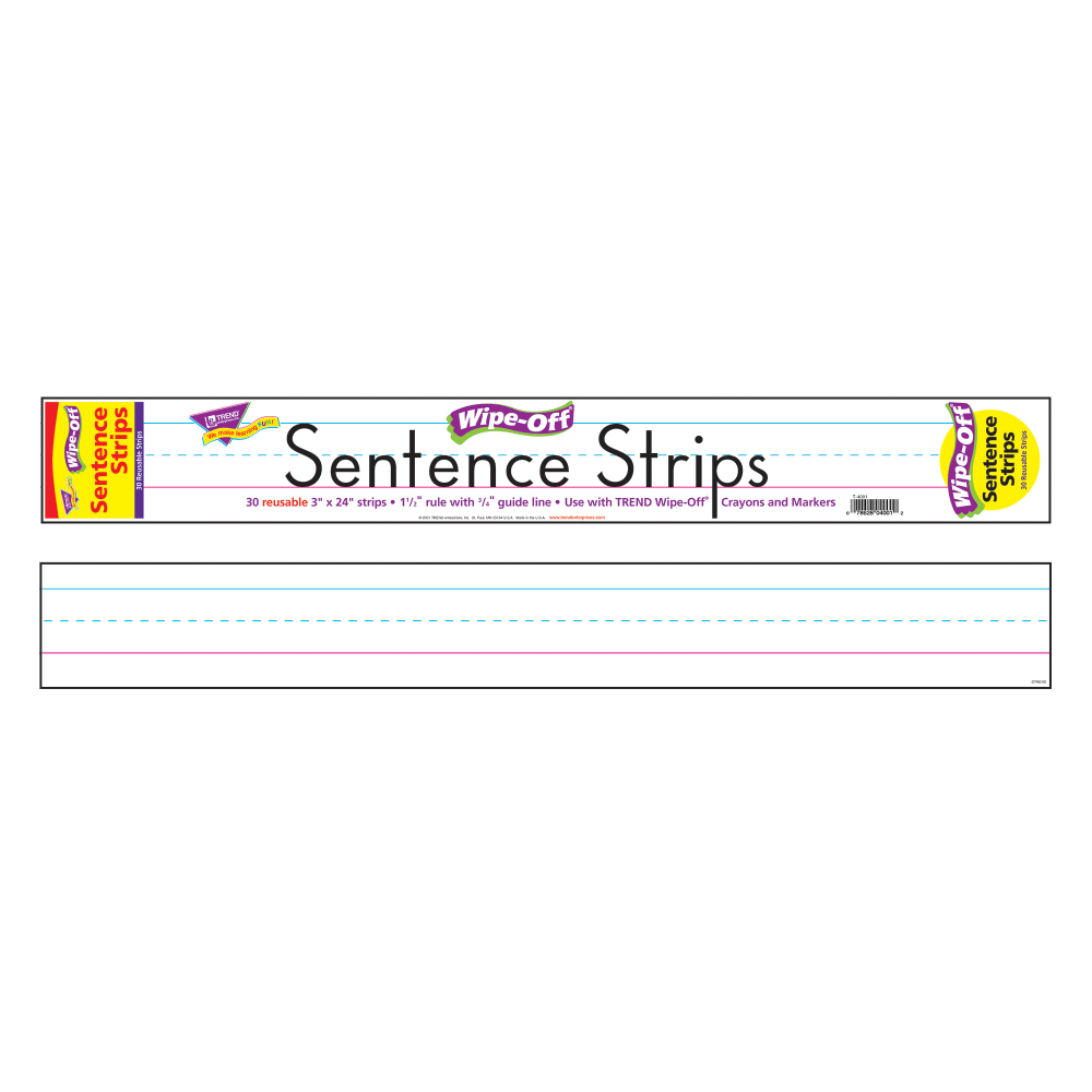 TREND Wipe-Off Sentence Strips, 3in x 24in, White, 30 Strips Per Pack, Set Of 3 Packs