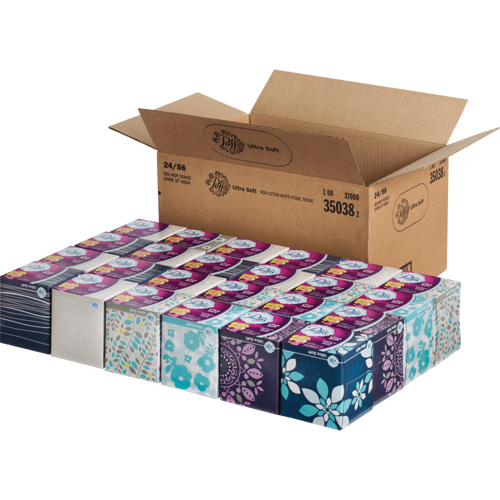 Puffs Ultra Soft 2-Ply Facial Tissue, White, 56 Tissues Per Box, Case Of 24 Boxes