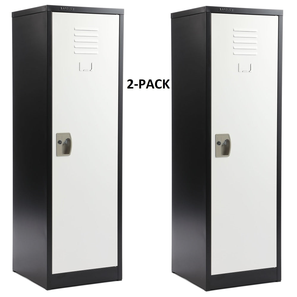 Alpine 1-Tier Steel Lockers, 48inH x 15inW x 15inD, Black/White, Set Of 2 Lockers