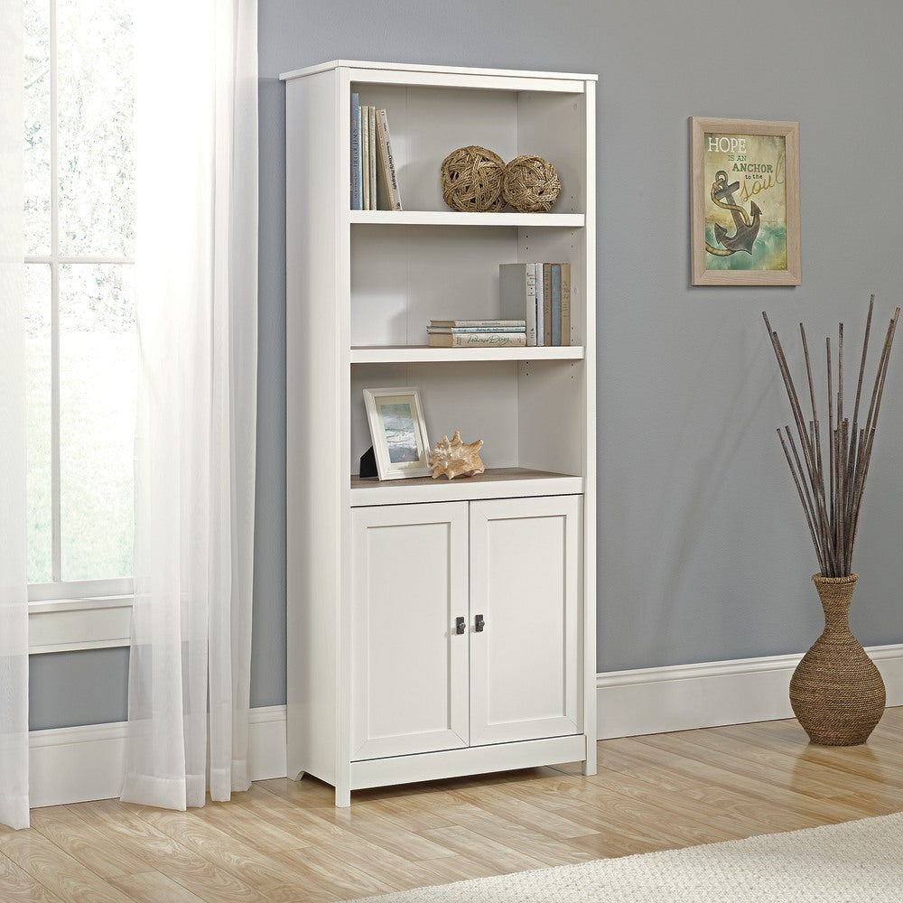 Sauder Cottage Road 72inH 5-Shelf Library With Doors, Soft White