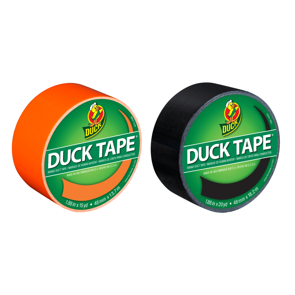 Duck Brand Duct Tape Combo Pack, 1-13/16in x 35 Yd, Neon Orange/Black, Pack Of 2 Rolls