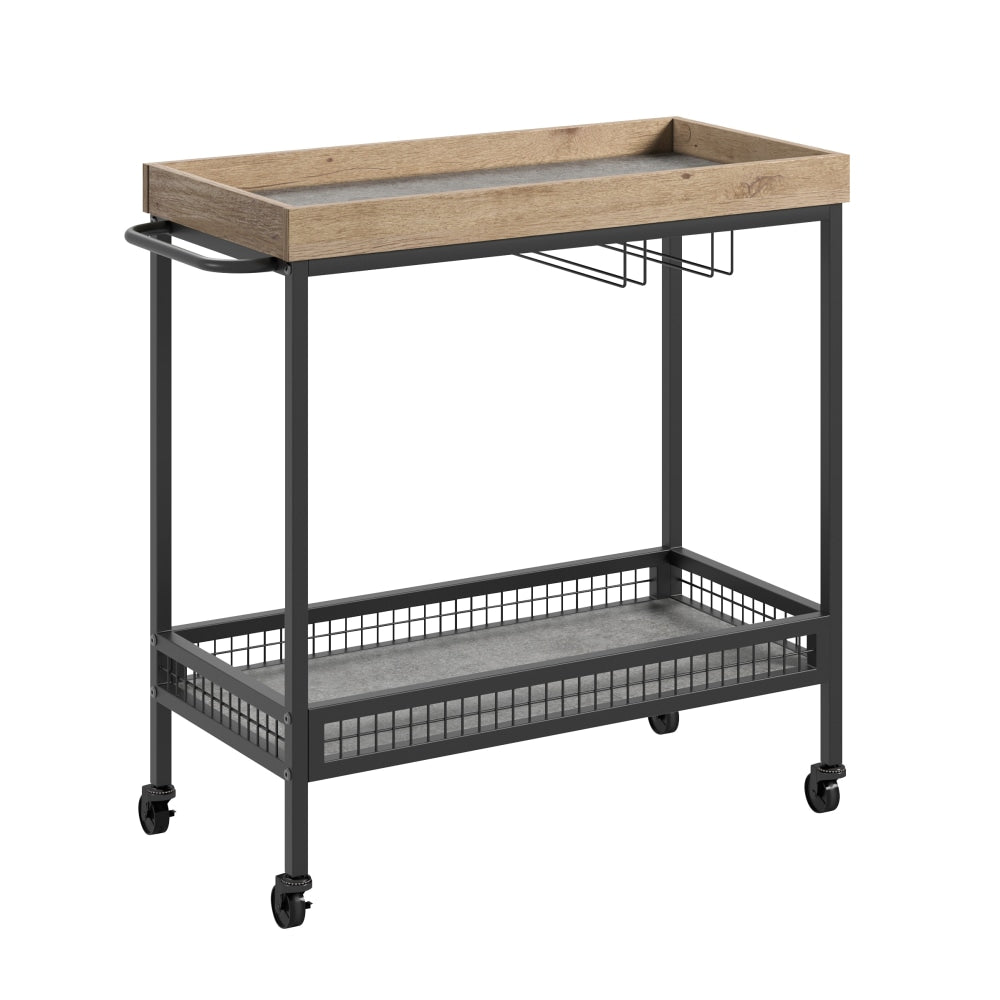 Sauder Market Commons Rolling Bar Cart, 32-3/4inH x 33-1/2inW x 14-7/8inD, Prime Oak/Slate Gray