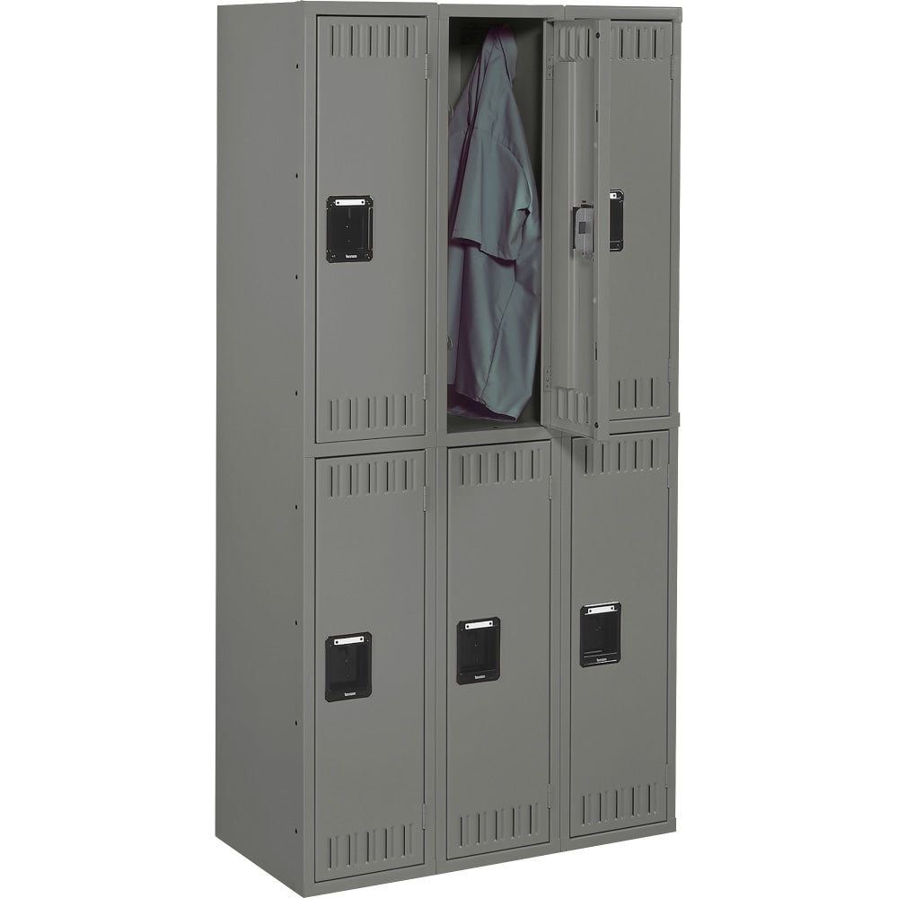 Tennsco Double-Tier Locker, 3 Wide, 72inH x 36inW x 18inD, Medium Gray