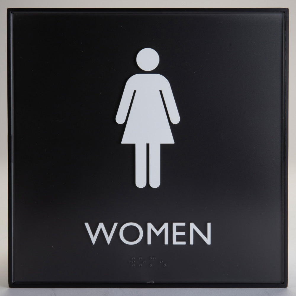 Lorell Womens Restroom Sign - 1 Each - Women Print/Message - 8in Width x 8in Height - Square Shape - Surface-mountable - Easy Readability, Injection-molded - Restroom, Architectural - Plastic - Black, Black