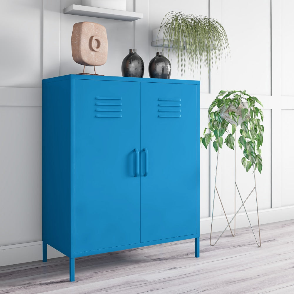 Ameriwood Home Cache 2-Door Metal Locker Storage Cabinet, 40inH x 31-1/2inW x 15-3/4inD, Blue