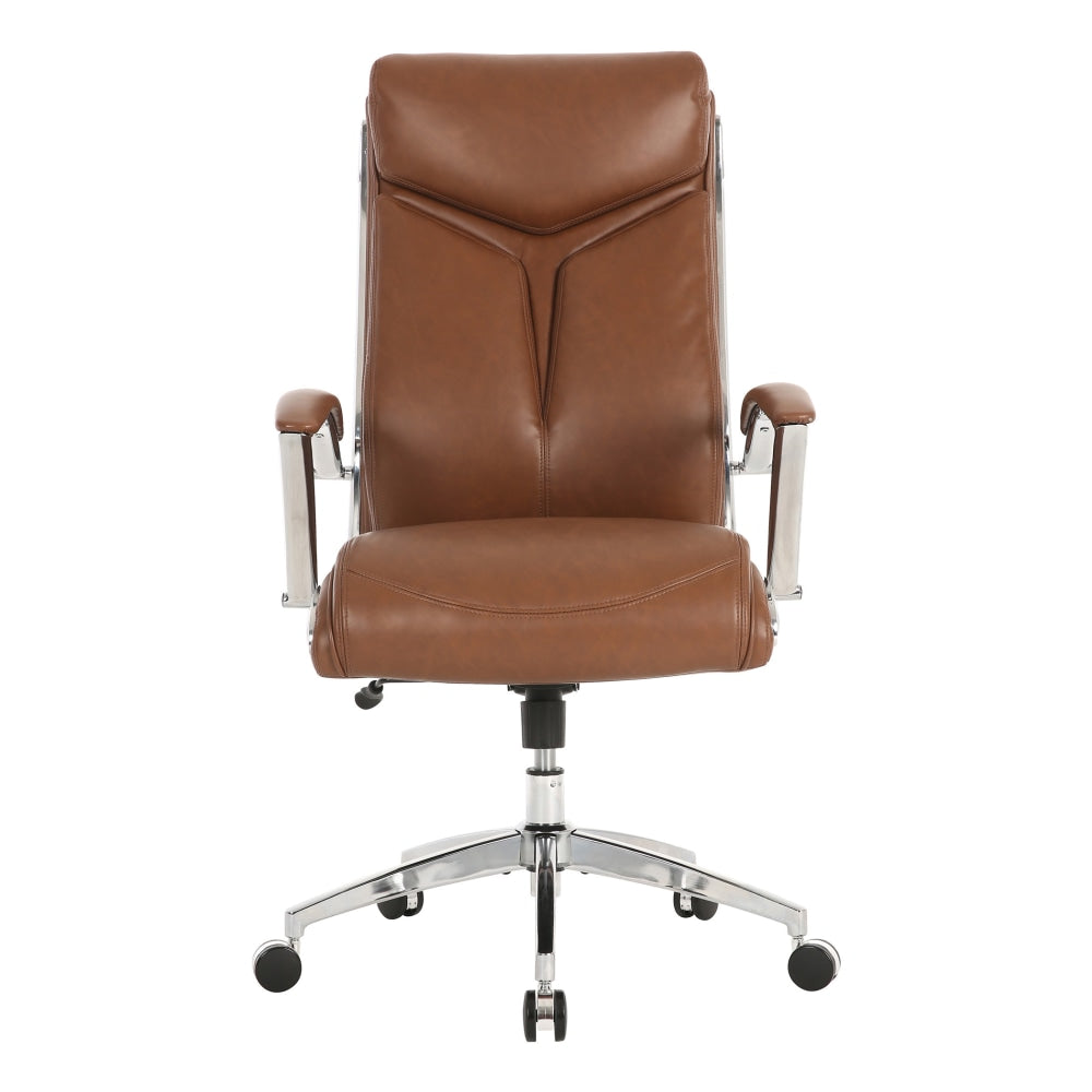 Realspace Modern Comfort Verismo Bonded Leather High-Back Executive Chair, Brown/Chrome, BIFMA Certified