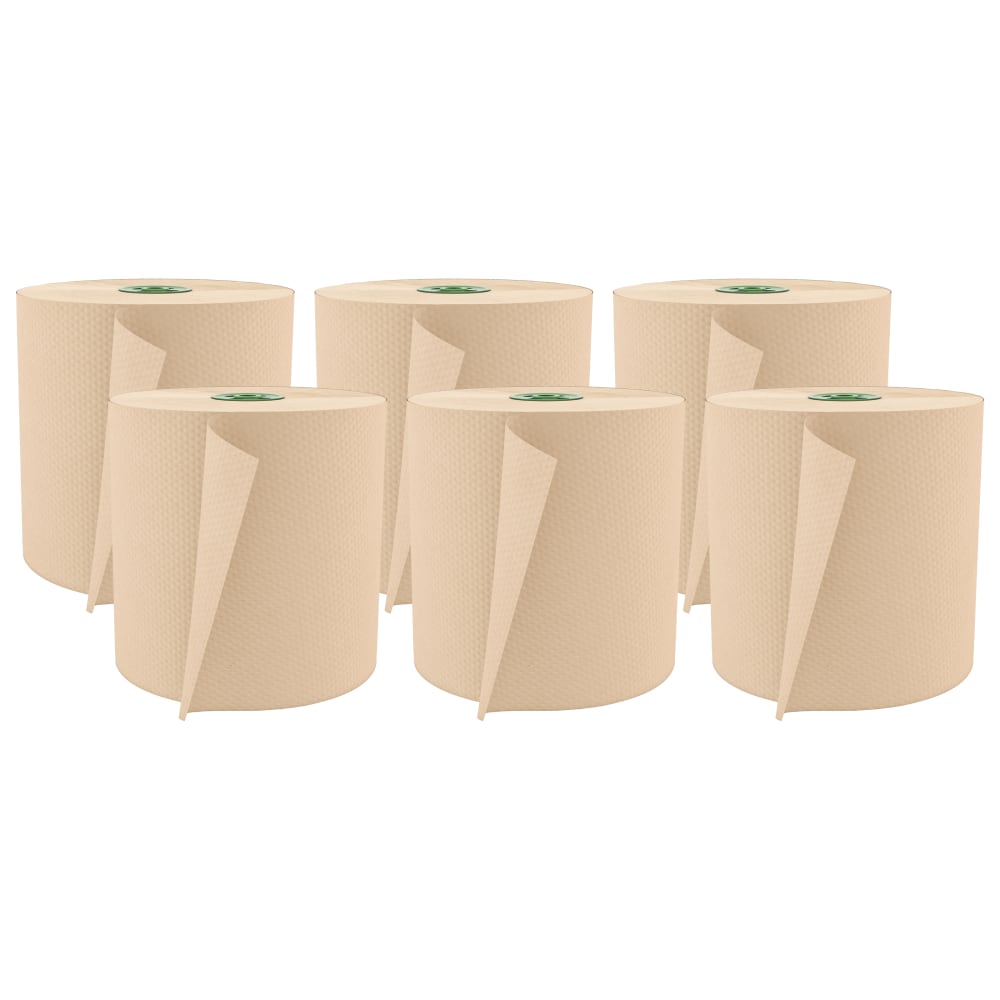 Cascades For Tandem Hardwound 1-Ply Paper Towels, 100% Recycled, Moka, 775ft Per Roll, Pack Of 6 Rolls