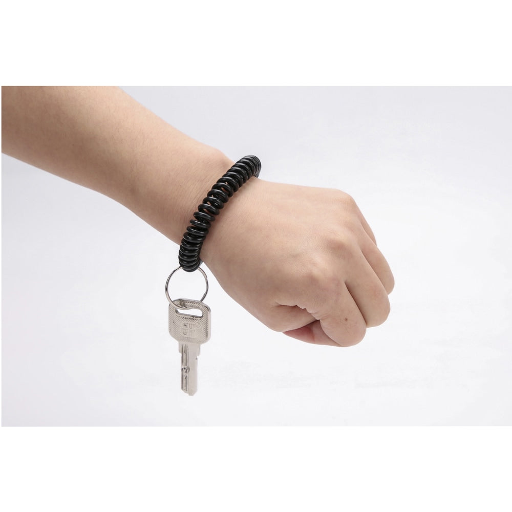 Sparco Split Ring Wrist Coil Key Holders - 2.1in x 2.1in x 2.4in - 6 / Pack - Black
