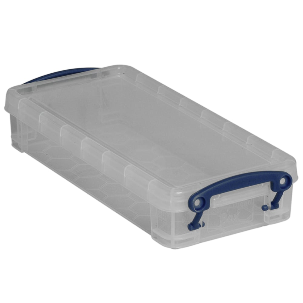 Really Useful Box Plastic Storage Container With Built-In Handles And Snap Lid, 0.55 Liter, 8 1/2in x 4in x 1 3/4in, Clear