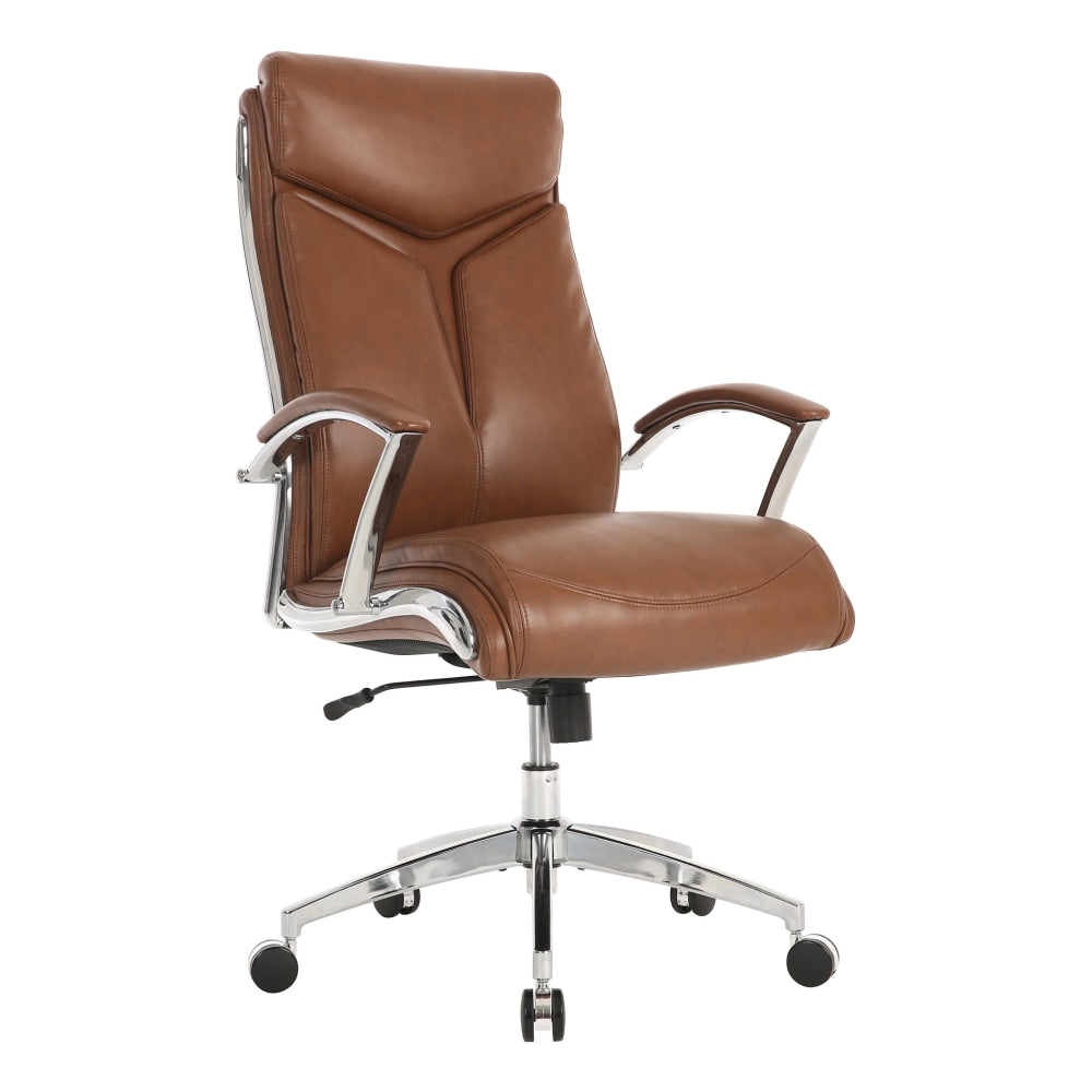 Realspace Modern Comfort Verismo Bonded Leather High-Back Executive Chair, Brown/Chrome, BIFMA Certified